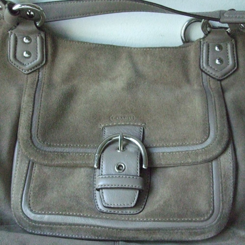 Coach Taupe Suede Shoulder Bag with Leather Trim - Picture 3 of 15